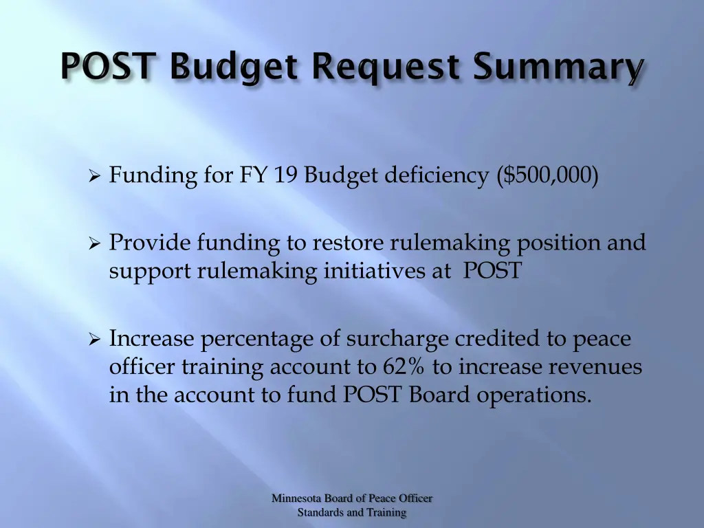 funding for fy 19 budget deficiency 500 000
