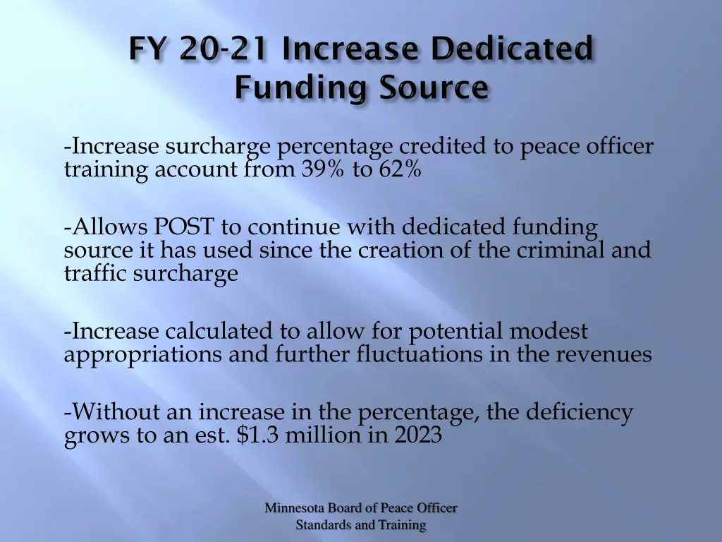 increase surcharge percentage credited to peace