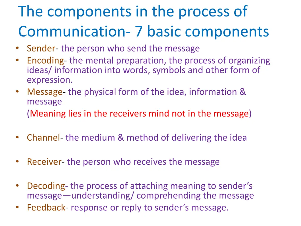 the components in the process of communication