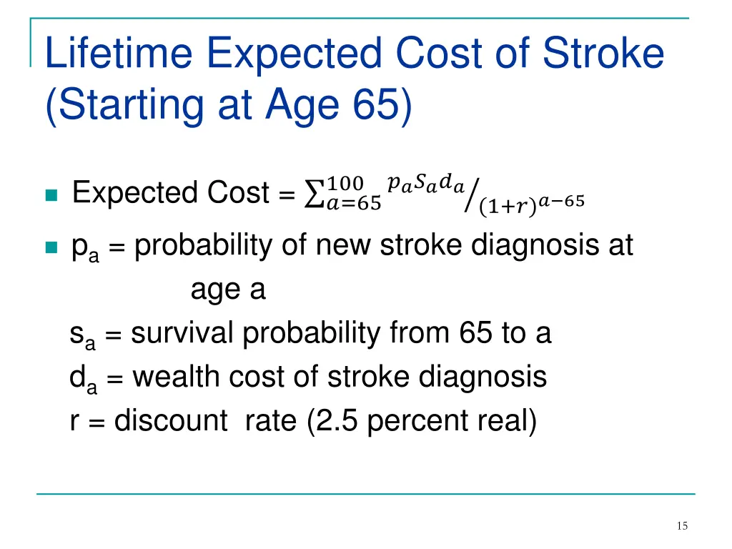 lifetime expected cost of stroke starting