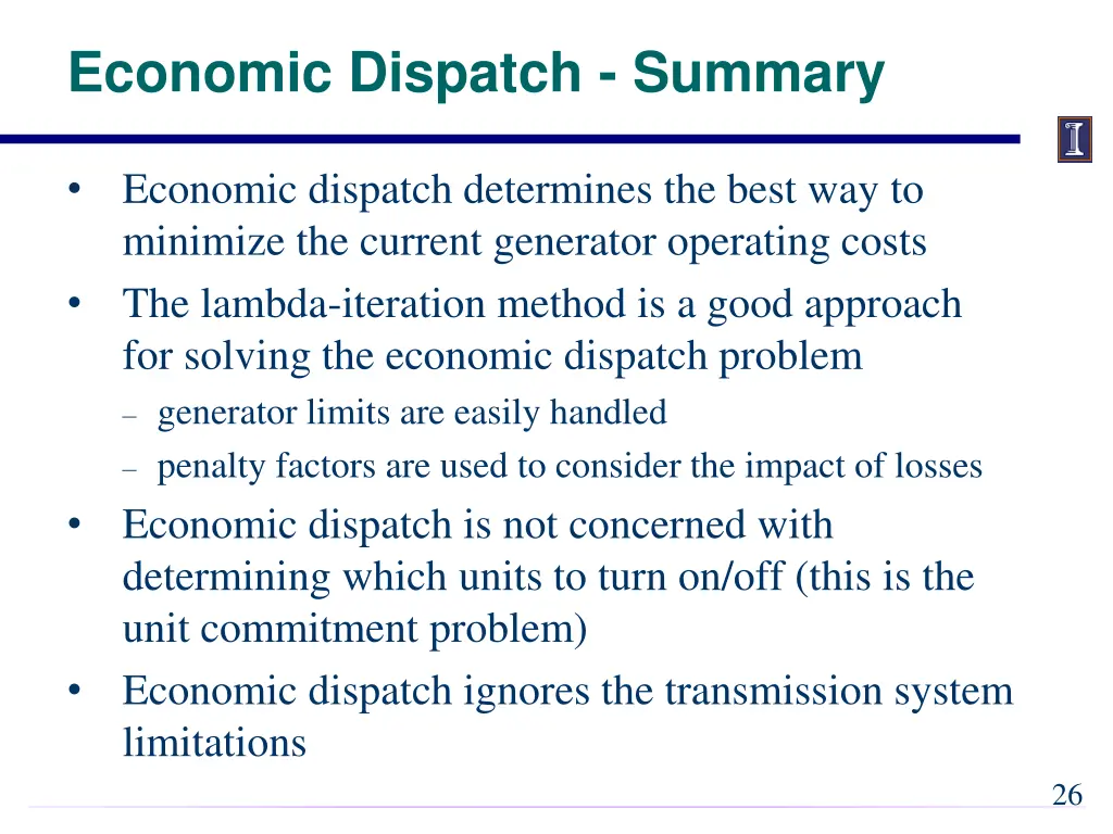 economic dispatch summary