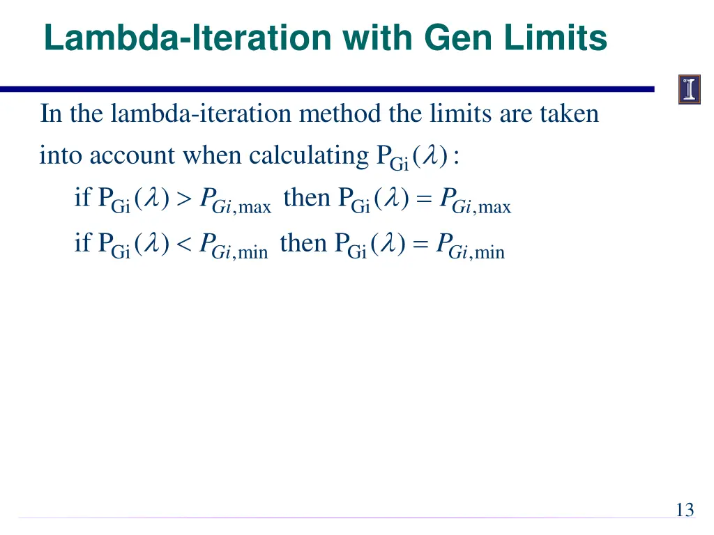 lambda iteration with gen limits