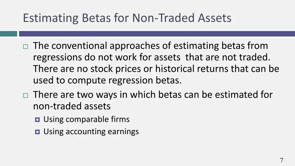 estimating betas for non traded assets