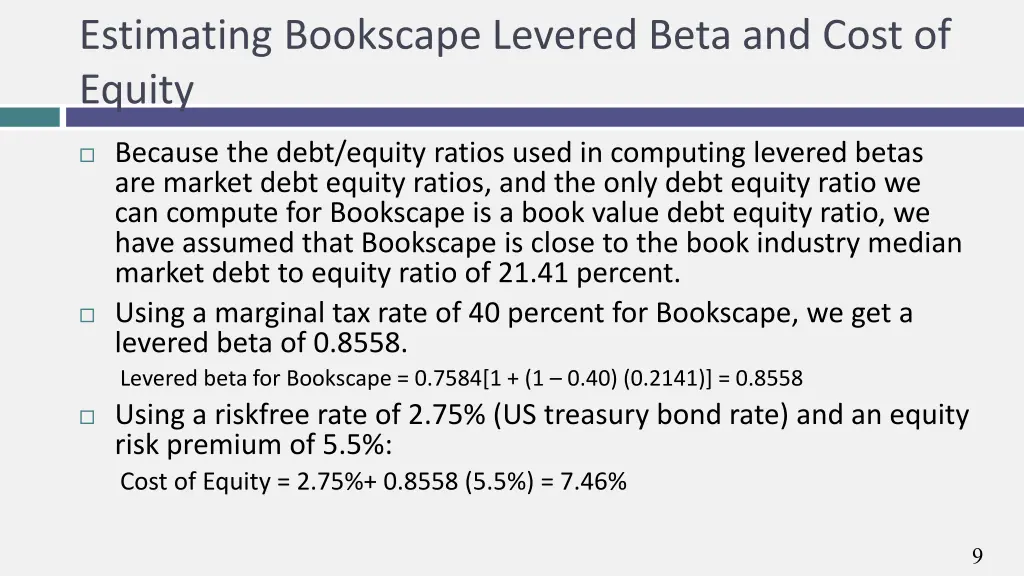 estimating bookscape levered beta and cost