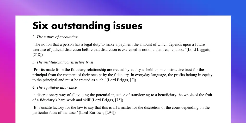 six outstanding issues 1
