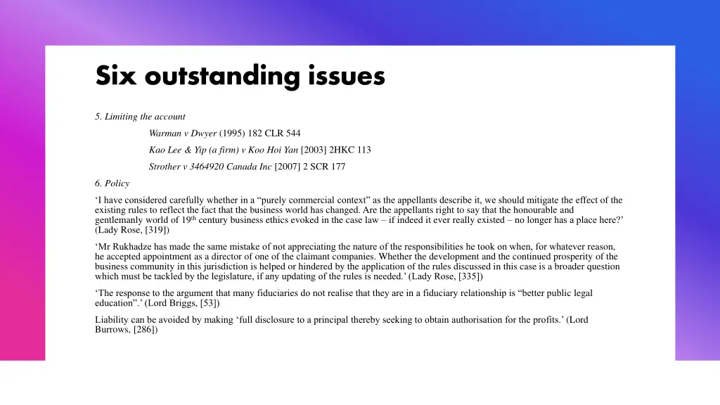 six outstanding issues 2