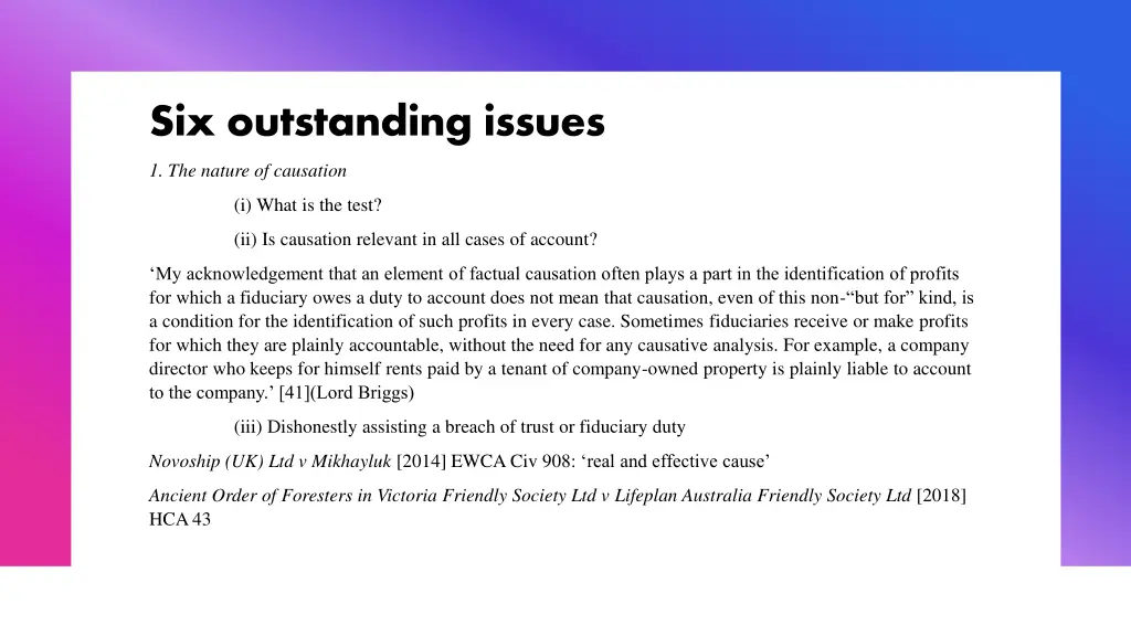 six outstanding issues