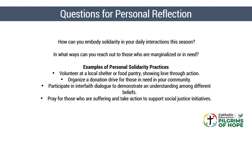 questions for personal reflection