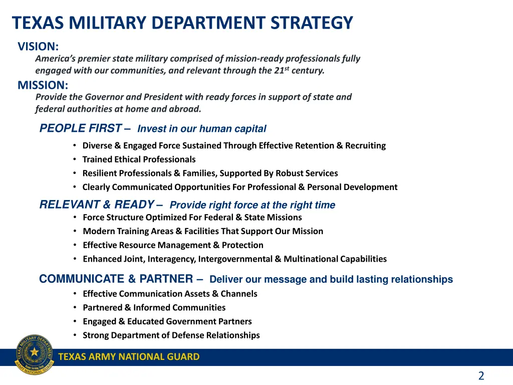 texas military department strategy