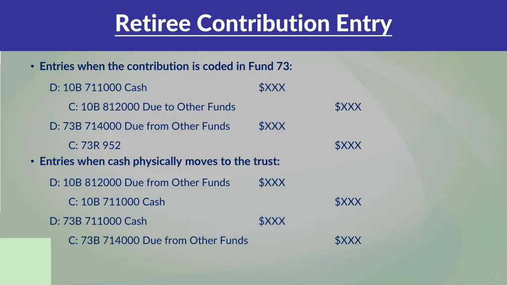 retiree contribution entry