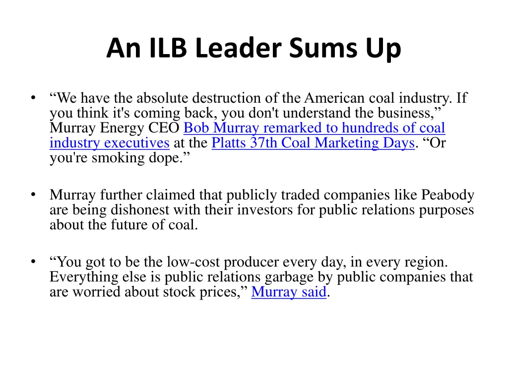 an ilb leader sums up
