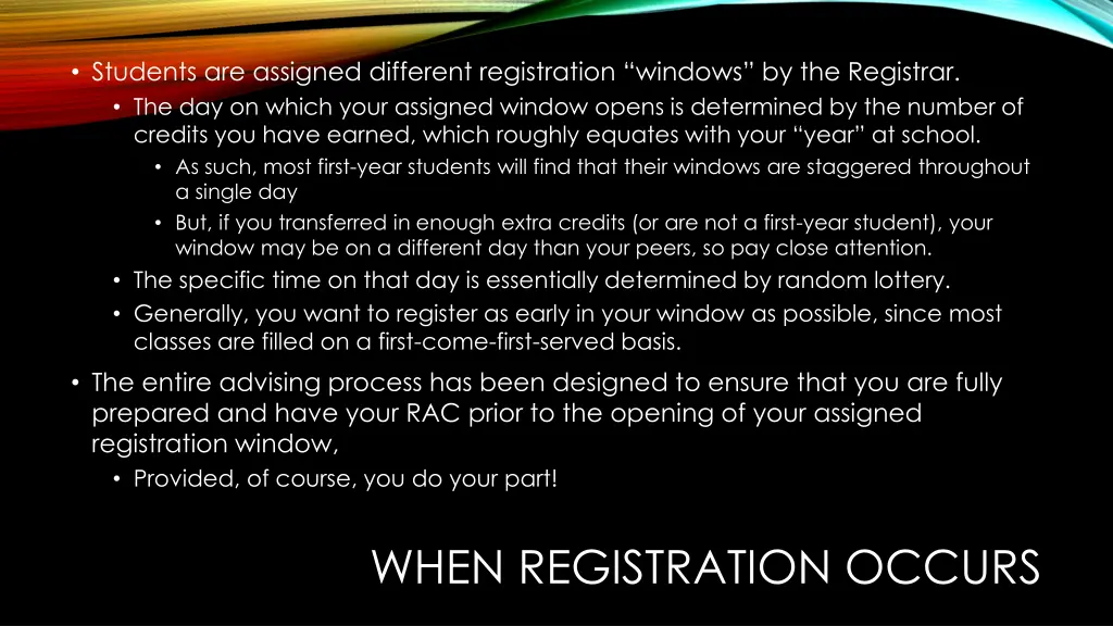 students are assigned different registration
