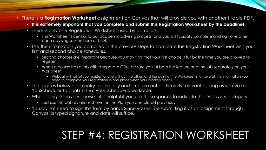 there is a registration worksheet assignment