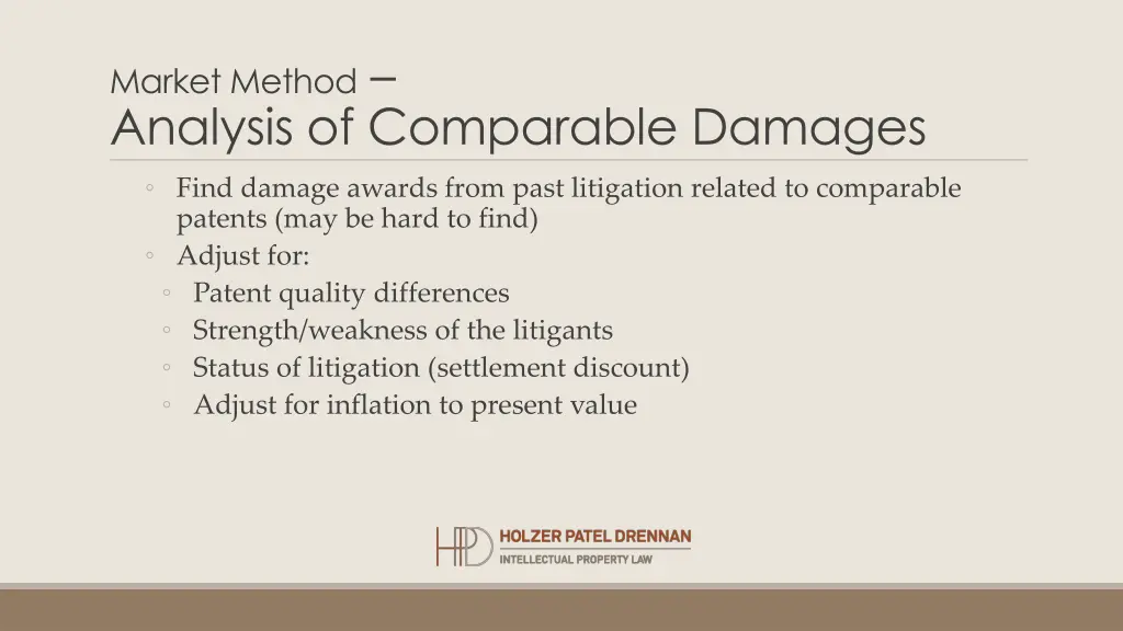market method analysis of comparable damages