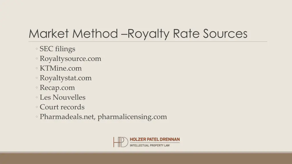 market method royalty rate sources