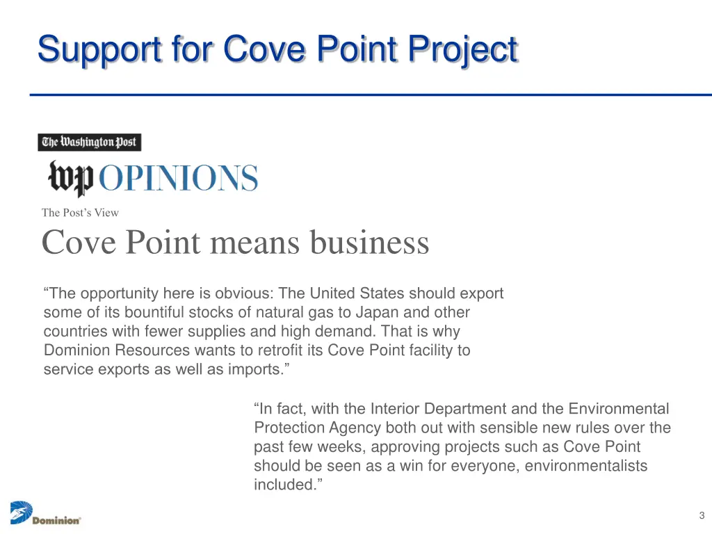 support for cove point project