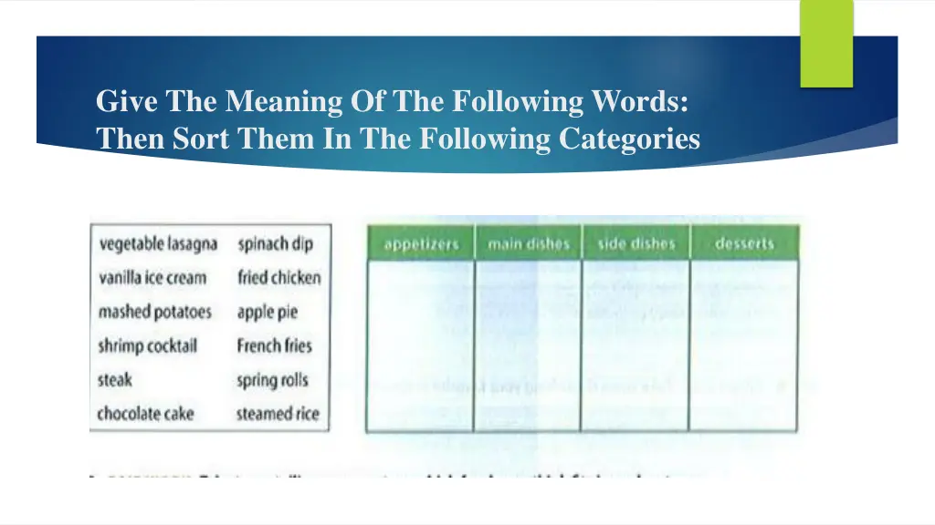 give the meaning of the following words then sort