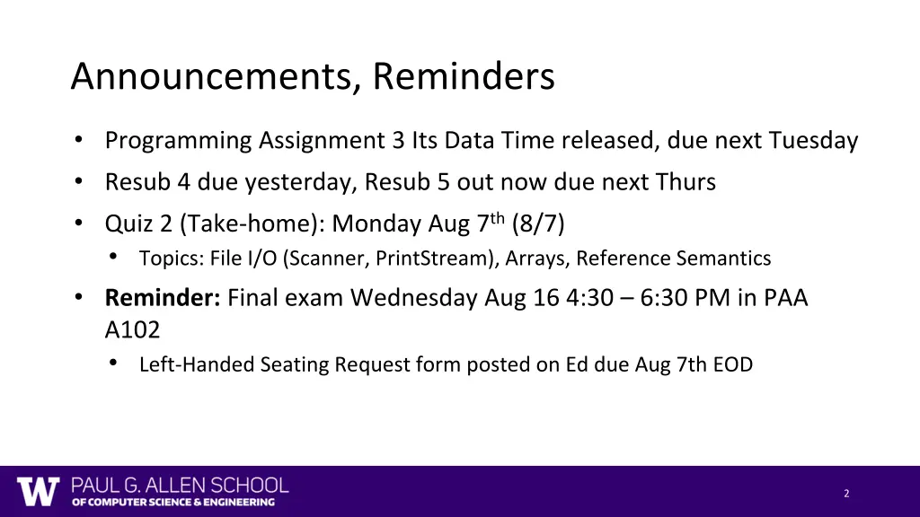 announcements reminders