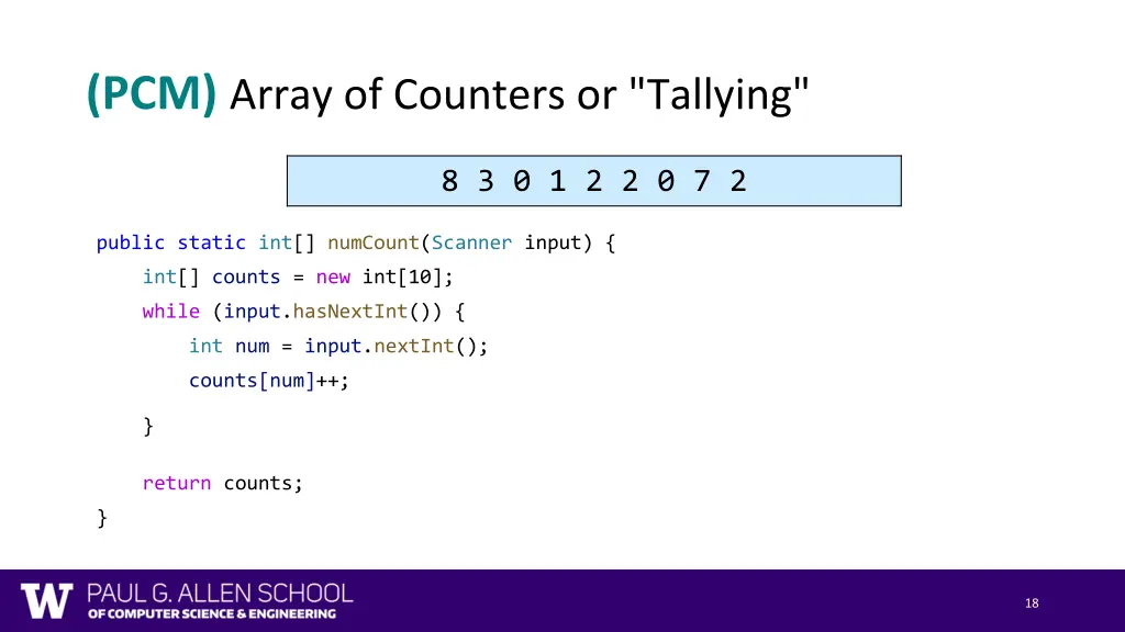 pcm array of counters or tallying 1