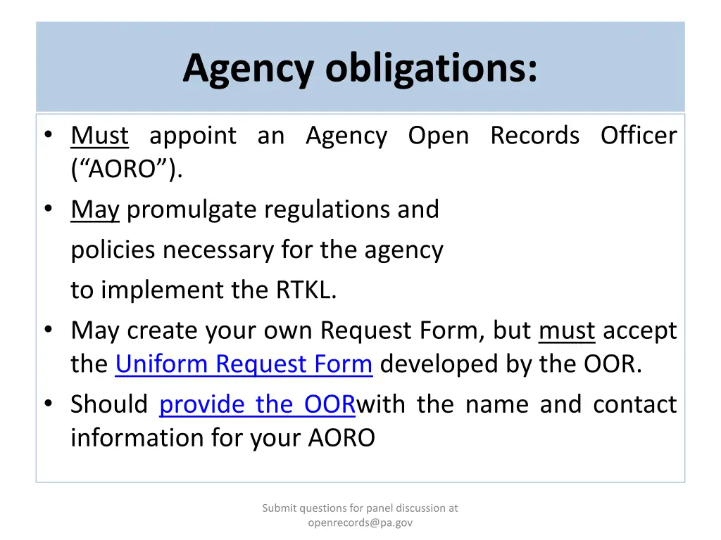 agency obligations