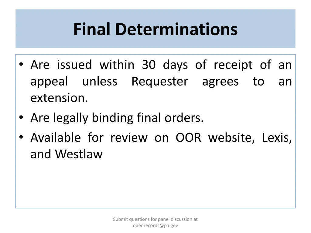 final determinations