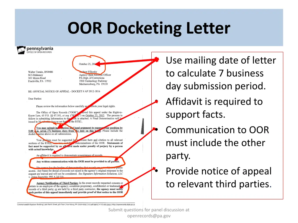 oor docketing letter