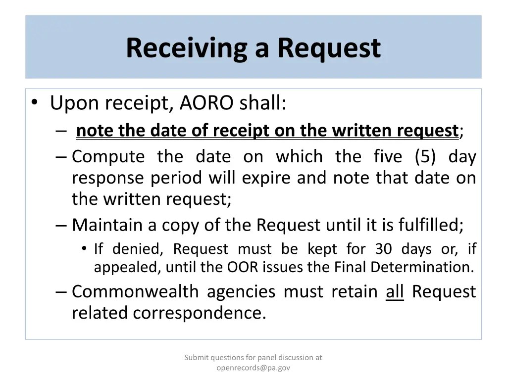 receiving a request