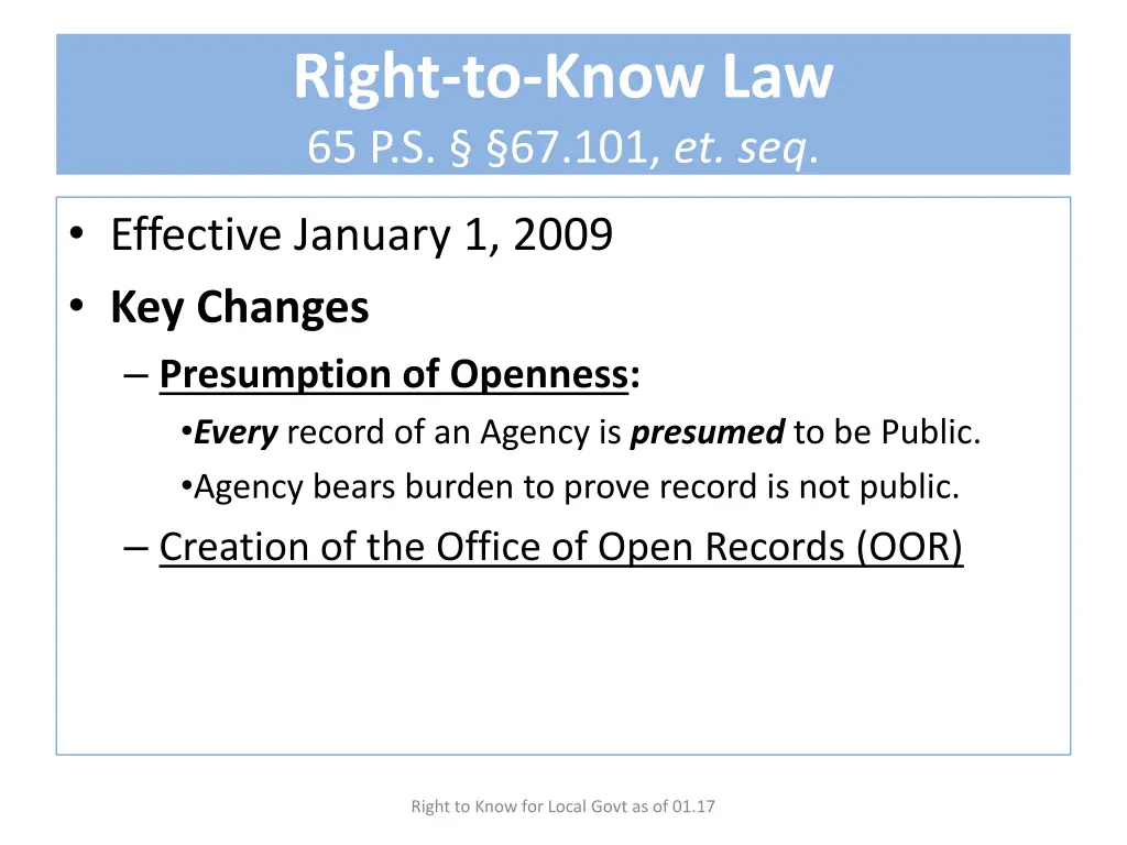 right to know law 65 p s 67 101 et seq