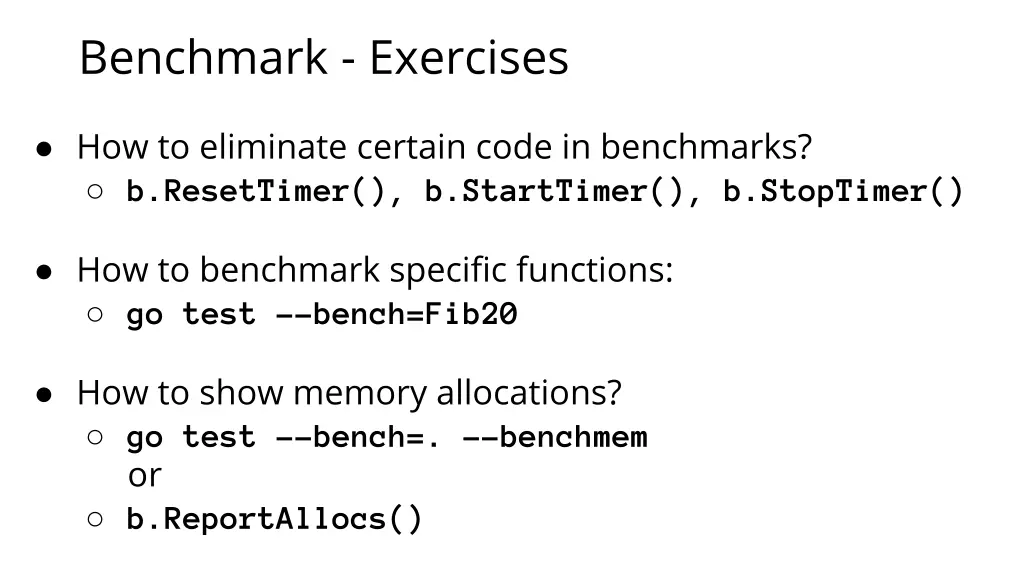 benchmark exercises