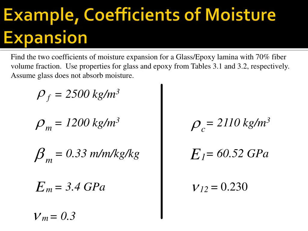 find the two coefficients of moisture expansion