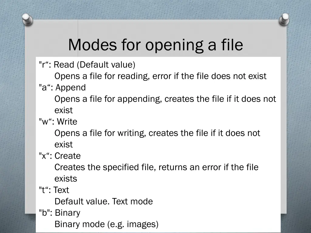 modes for opening a file