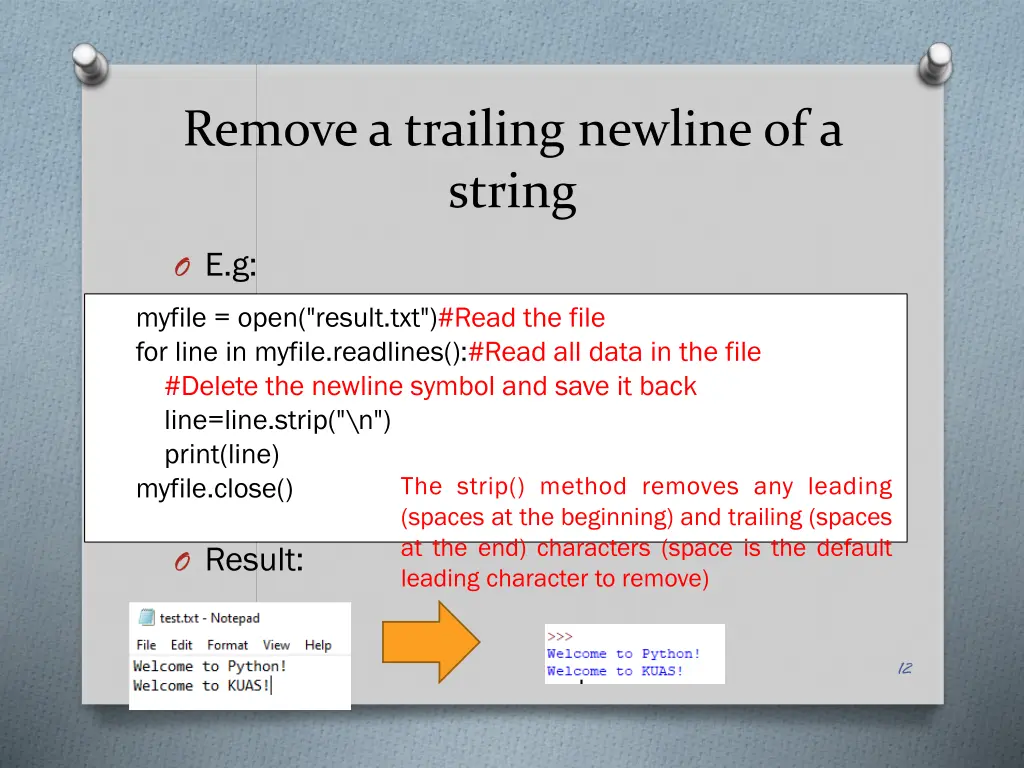 remove a trailing newline of a string 1