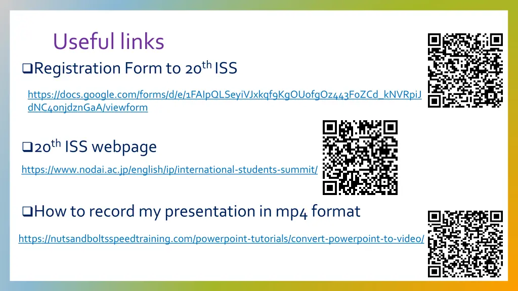 useful links registration form to 20 th iss