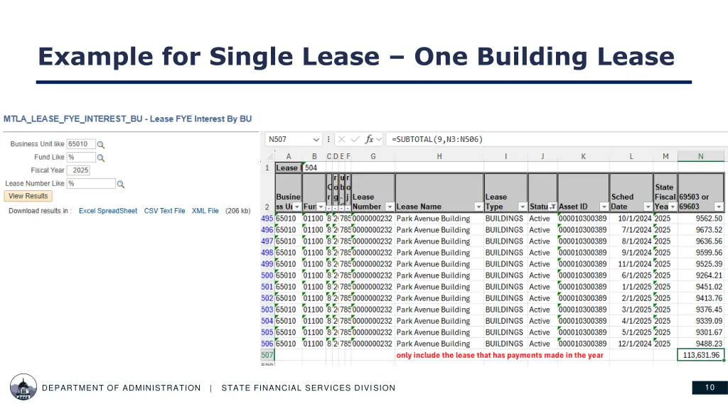 example for single lease one building lease