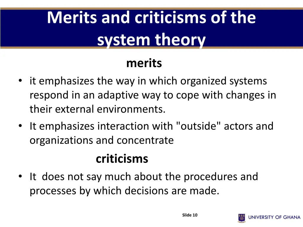 merits and criticisms of the system theory