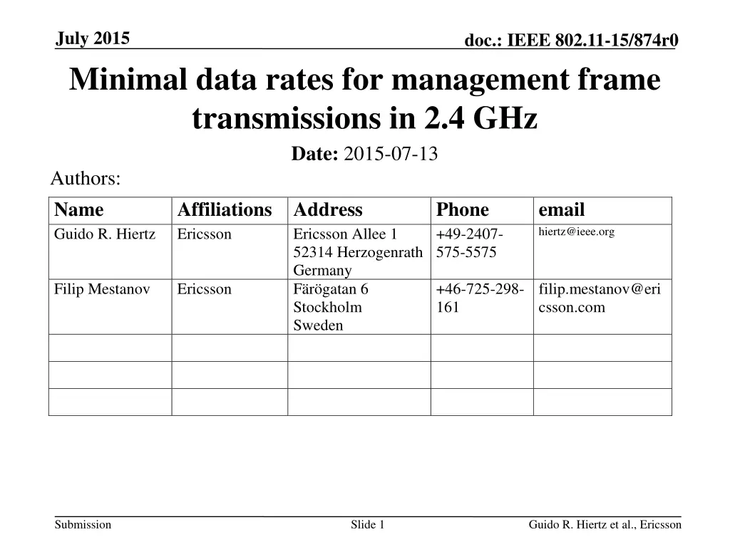 july 2015 minimal data rates for management frame
