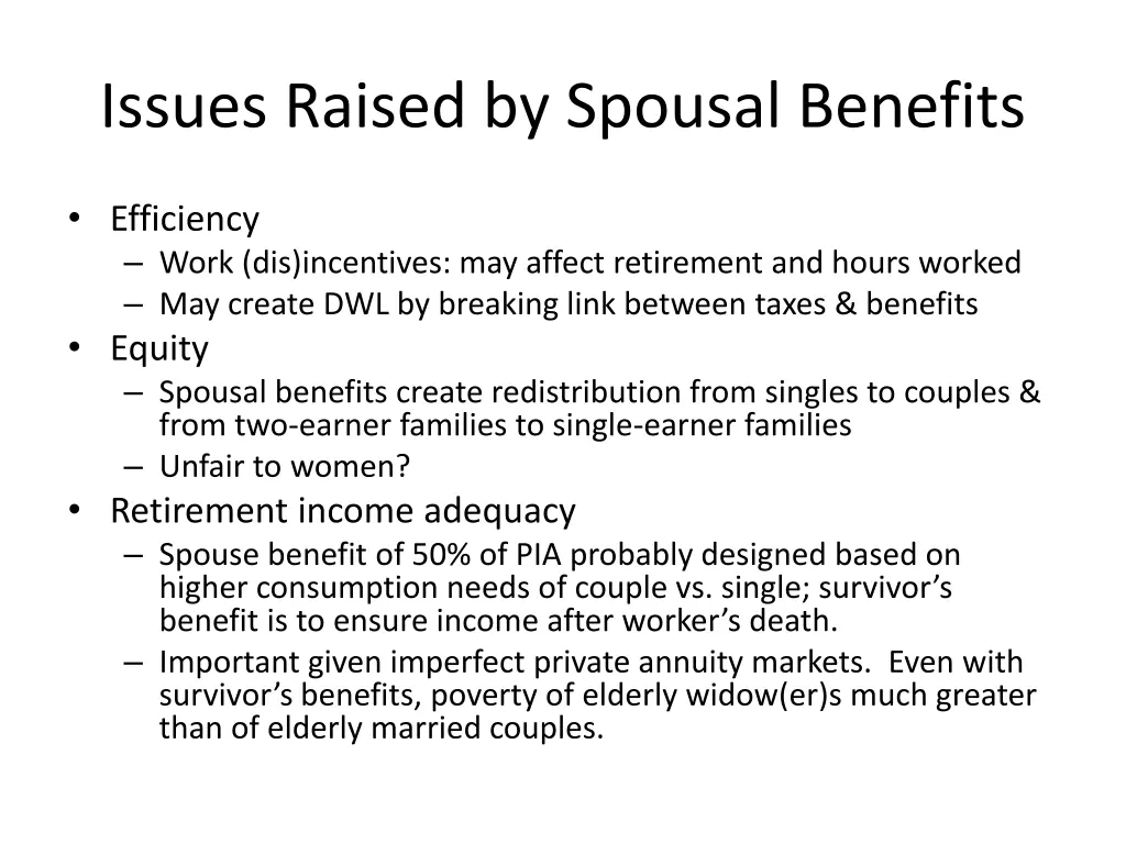 issues raised by spousal benefits