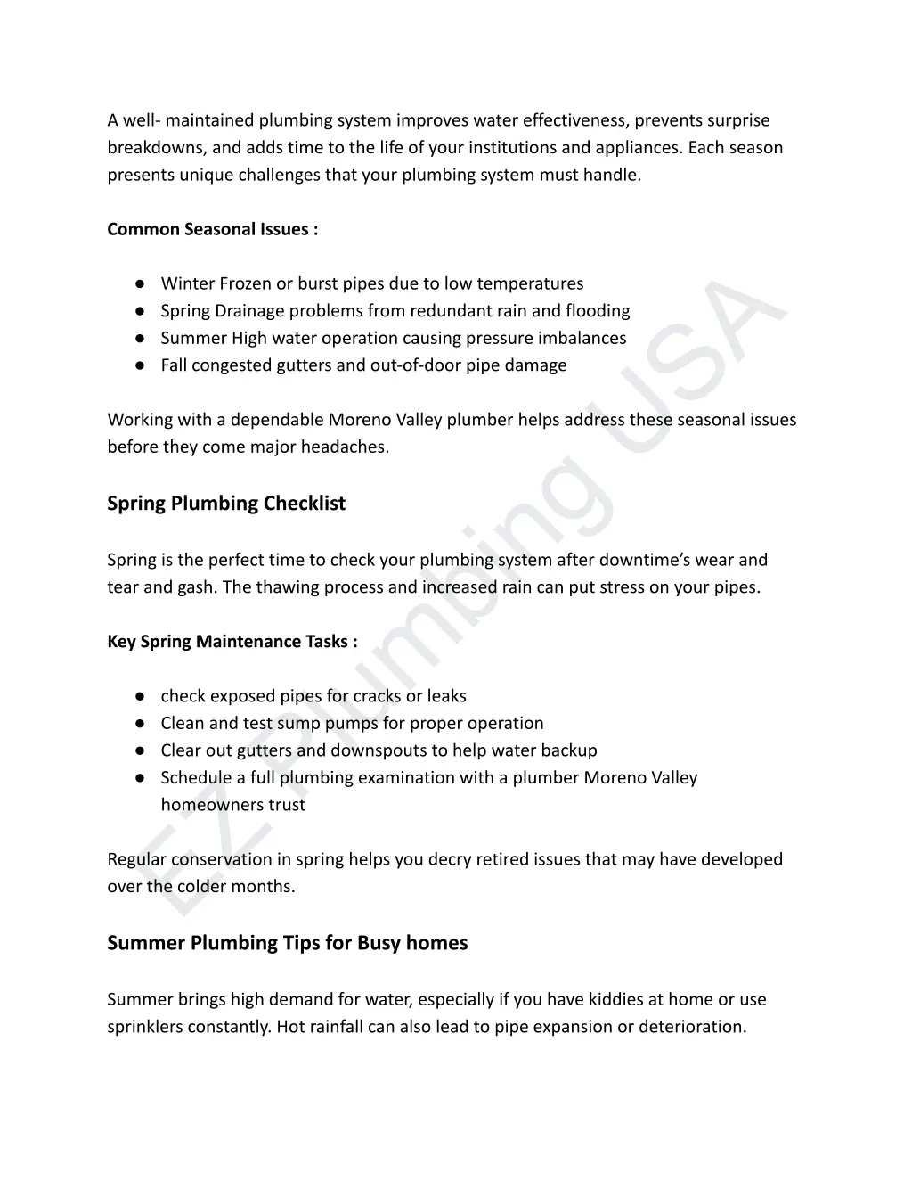 a well maintained plumbing system improves water