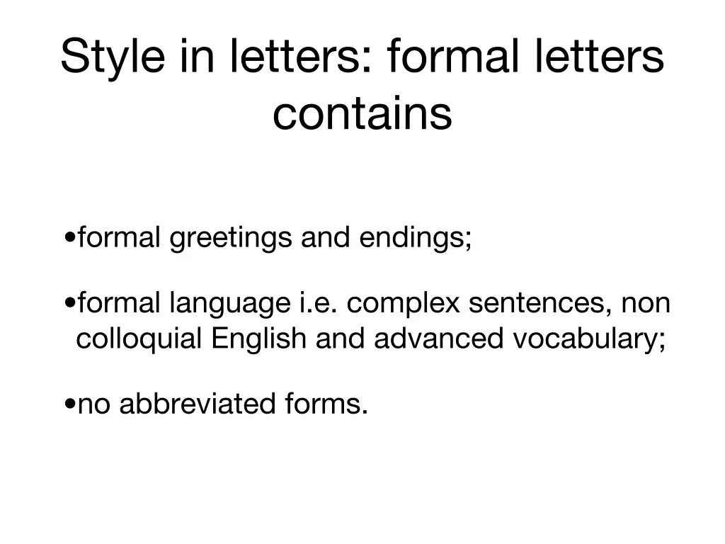 style in letters formal letters contains