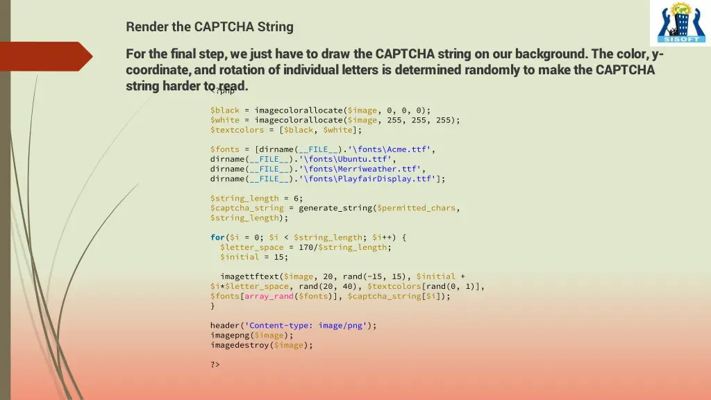 render the captcha string