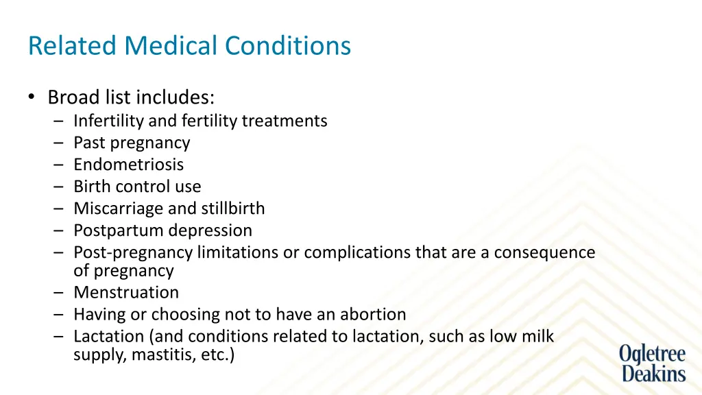 related medical conditions