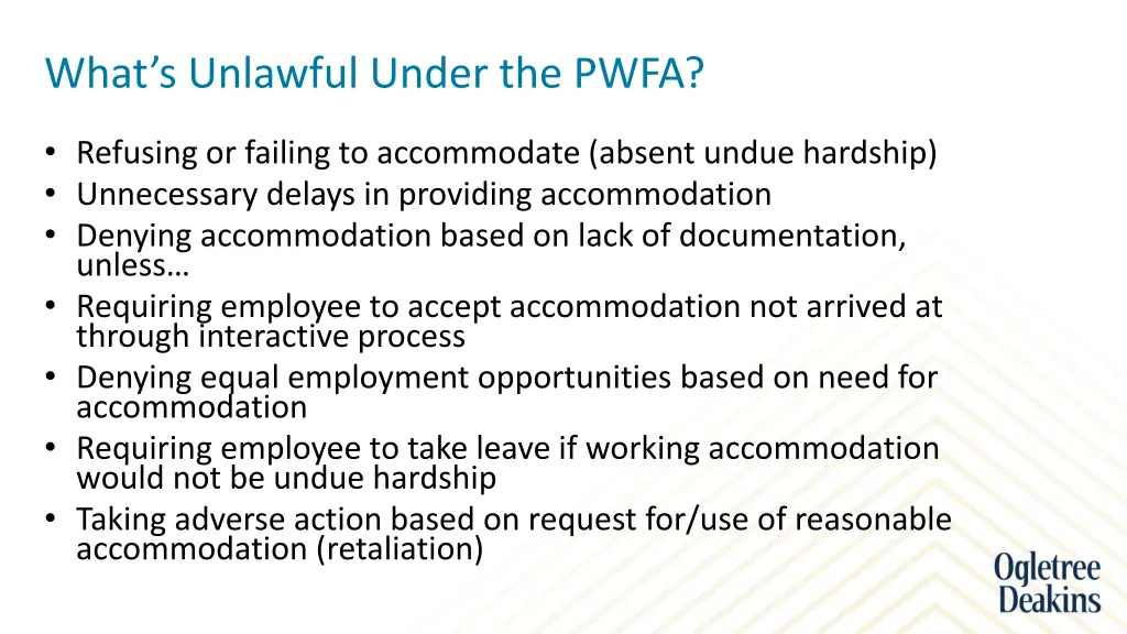what s unlawful under the pwfa