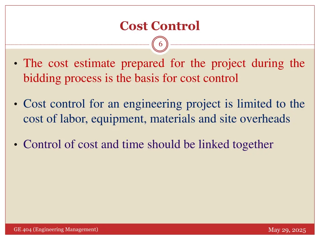 cost control