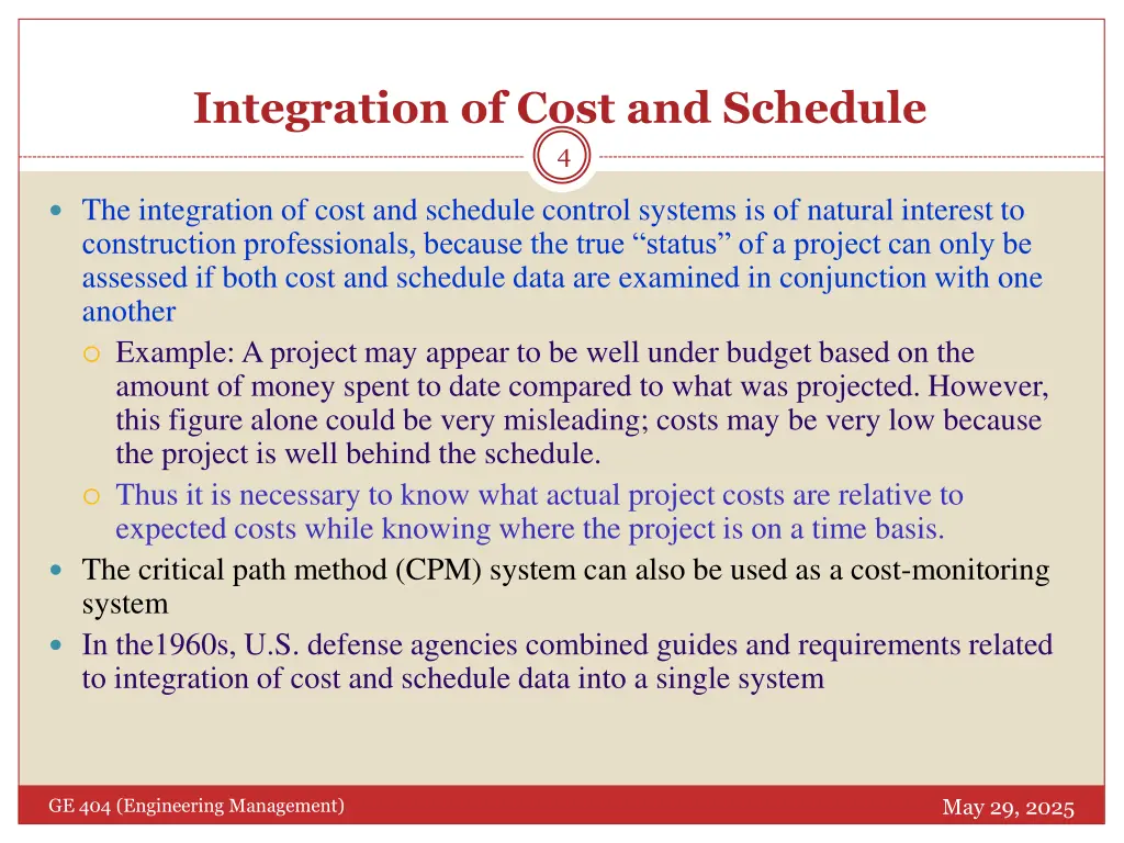 integration of cost and schedule 4