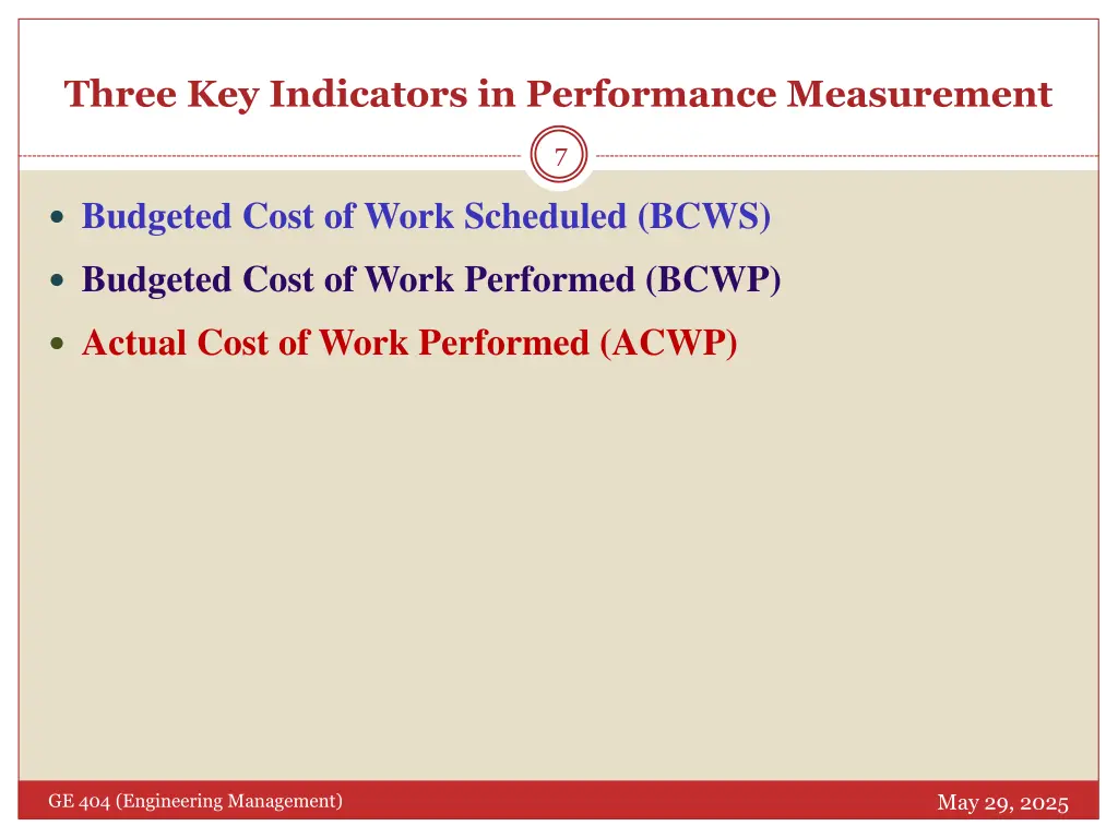 three key indicators in performance measurement