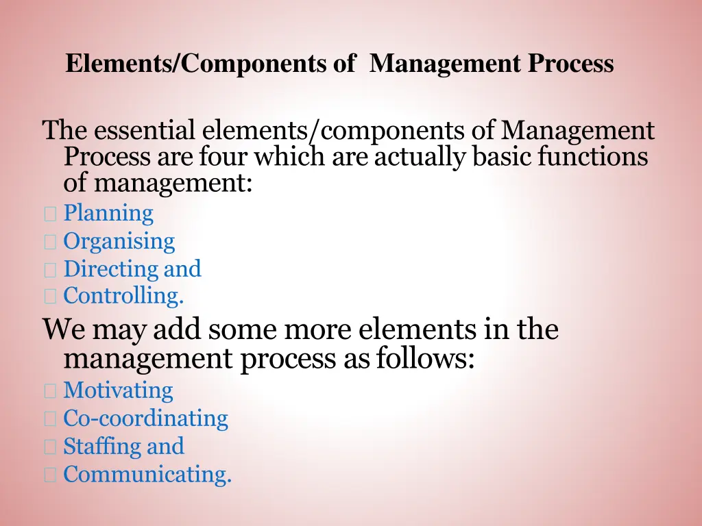 elements components of management process
