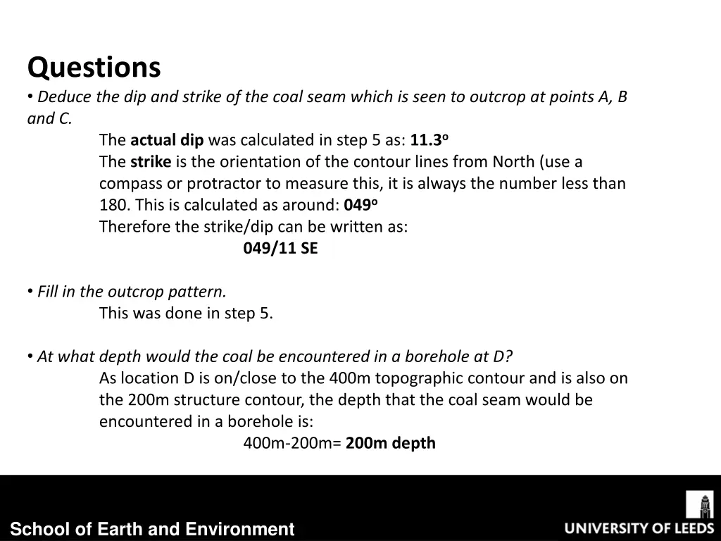 questions deduce the dip and strike of the coal