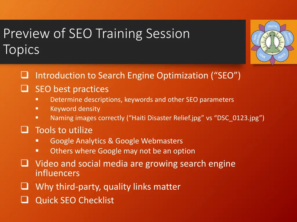 preview of seo training session topics