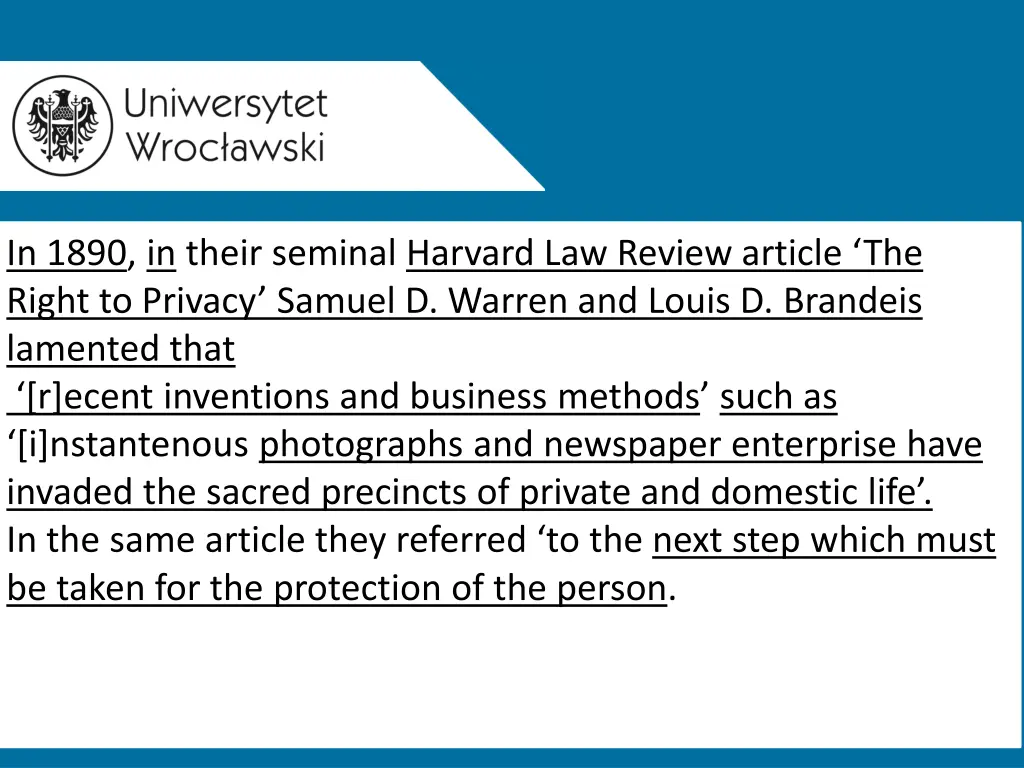 in 1890 in their seminal harvard law review