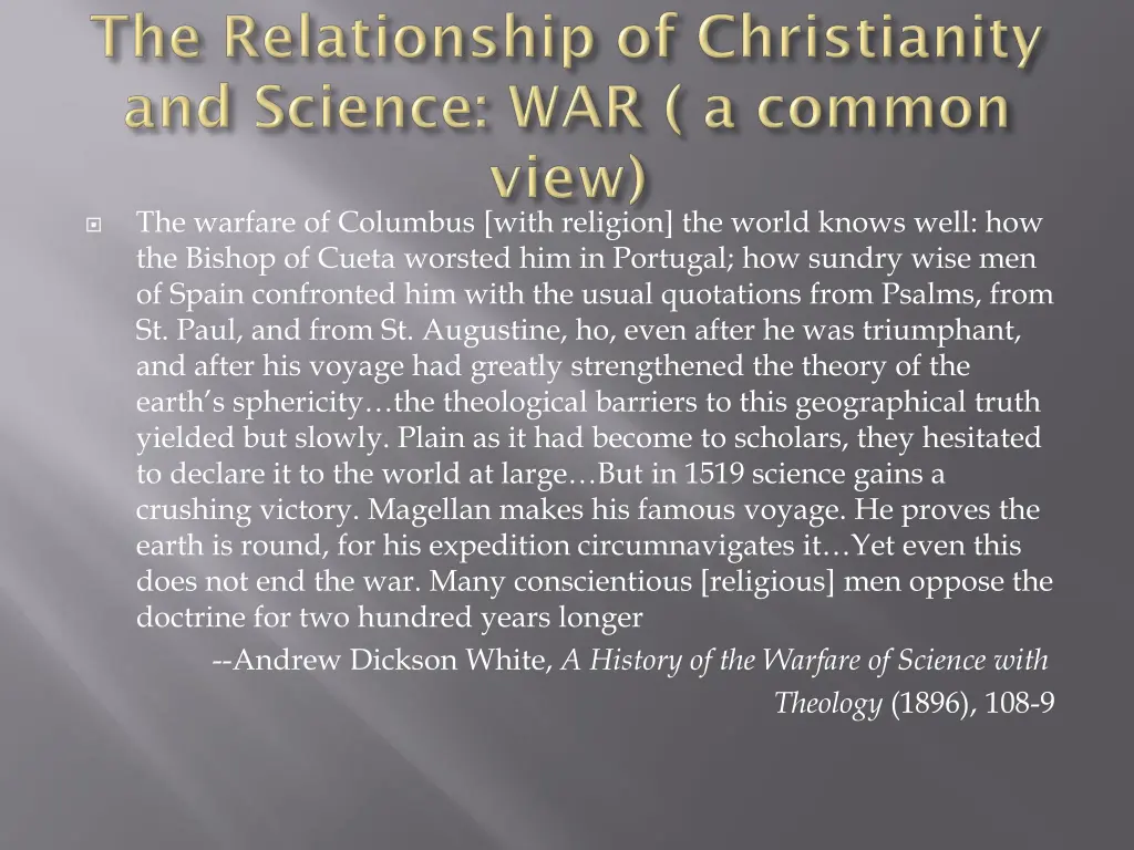 the warfare of columbus with religion the world